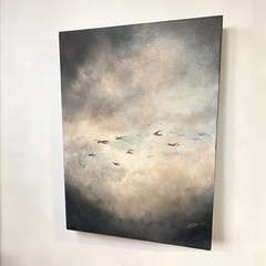 Original Landscape Painting | Neutral Contemporary | Signed | Birds Sky 16×12