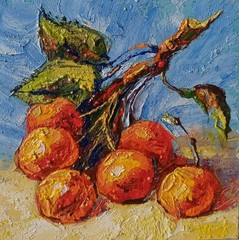 Cherries Impasto Painting Original Art Impression Oil Painting 6 x 6 in