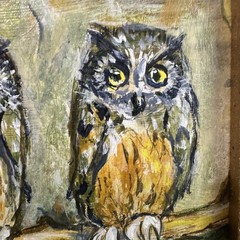 Frederick Wetzel Original Owl Painting Signed Folk Art 3 Owls Framed Miniature