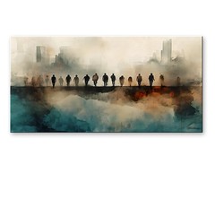 Large Abstract Canvas Painting, Cityscape Canvas wall art, Framed, Signed