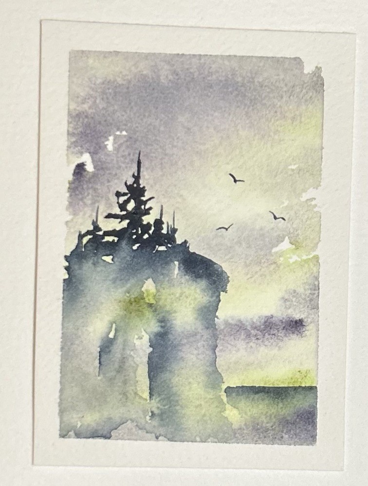 ACEO Lake Superior, Landscape Abstract, Watercolor Painting By Sasha Lehto