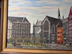 Huge Superb 1966 „Figures In Downtown NY City Street Scene“ Oil Painting -Framed
