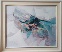 Original Oil Painting/Signed/Modern Art/Abstract/29 x 25/Impasto/Framed/Retro