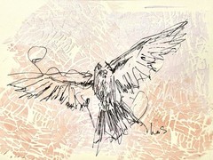 SAMATOWIC Bird Flying 9×12 Original Abstract Expressionism Drawing Signed Art 18