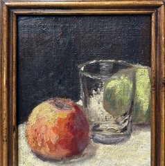 Small Original Antique Impressionist 1900’s Oil Painting Glass & Apples, Framed