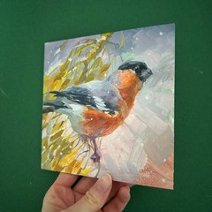 Bullfinch Bird Painting Original Small Oil Bird Artwork Bird Lover Gift 6×6