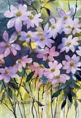 7X10 Original Pamela Wilhelm Watercolor Mauve Purple Yellow Daisy Lilac Floral