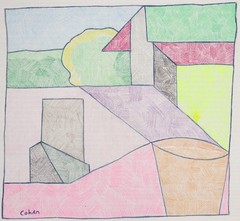 Original Geometric Abstract Painting Drawing Colored Pencil CohAn Signed 6″ x 6″