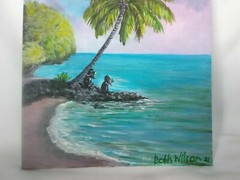 Original Acrylic Painting 8 x 10 Canvas Tropical Island Beach Cove Art Decor