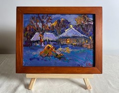Oil Painting Frosty Winter Evening O. Ivanyuk Unframed Original nAAA3816