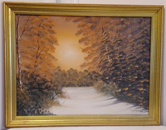 Painting by C. Lavergne ’92 American Scene Snowy Winter Sunlight Setting 21″x27″
