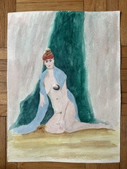 Contemporary Watercolor Painting Woman Peter Feldman 15×20 1980s