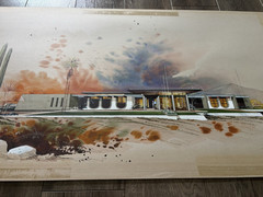 Vintage Mid Century Modern Original Watercolor Architectural Concept Painting