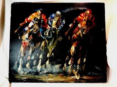 Anthony Veccio 24”x36” Oil On Canvas. Signed By Artist. Horse Racing.