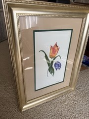 Original Watercolor Painting Tulips in Color Floral Art Signed 2007 Framed Decor