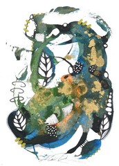 Alcohol Inian acrylic ink drawings recycled watercolor paper leaves Fall season