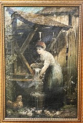 ANTQ Mid-19th C Original European School O/C „Peasant Woman By The Well“, Signed