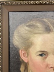 ANTIQUE PORTRAIT PAINTING YOUNG WOMAN GIRL ORNATE FRAME AMERICAN MASTERFUL OIL