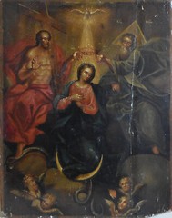 Antique Christian Icon Oil-Virgin Mary, Christ, Angels, Holy Trinity, Dove-AS IS