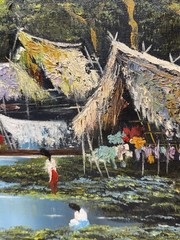 Mid Century Modern Asian Thai Impressionist Oil Painting Signed Thong Dee