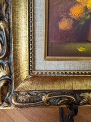 Original Floral Still Life Oil Painting on Board in Ornate Gilt Frame. Signed