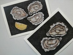 Set of Two Oysters Original Paintings on Paper 5″ * 7″ Seafood Still Life Gift