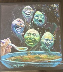 Original WILLIAM BRENT Colored Chalk Pastels On Black Paper Funny Soup Ghosts
