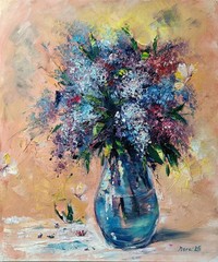 Lilac in Glass Vase original oil painting on canvas signed handpainted 24″ x 20″