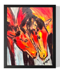 Guajardo Art: Horse Love 14X11 Original Canvas Neo Expressionism Art