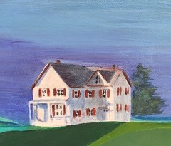 VTG White House Green Grass Rolling Hills Landscape Farms 20”Sq Canvas Signed