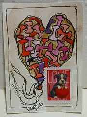 Postal Whimsy Puppy‑Love Balloon ACEO — OOAK Watercolor, Forever Puppy Stamp