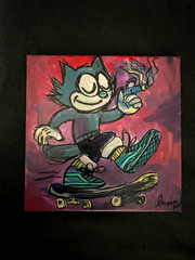 Original Art Painting Felix Vintage Comic 10×10 Neoexpressionist Cartoon Cat