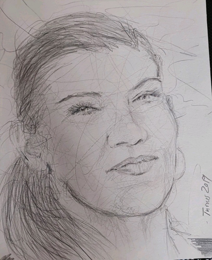 KATY KARRENBAUER PORTRAIT by Turner Original Pencil Drawing Freehand 2015