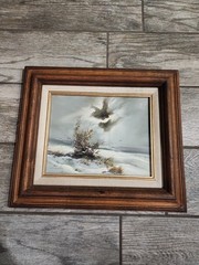 Original Hulan Fleming Painting on Masonite – Ocean, Fence, Beach