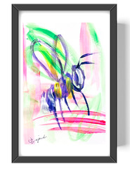 Guajardo Art: Bee with Green Pink Lines 9X6 Paper Abstract Neo Expressionism