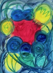 ABSTRACT FIGURE COMPOSITION COLOURFUL WILD GEOMETRIC CIRCLES BALLS MODERN ART