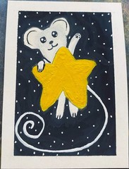 ACEO Original Mouse Mice Space Stars Miniature Painting Art Cute OneCraftyLady