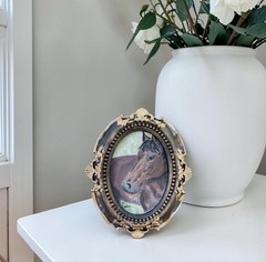 ORIGINAL Horse watercolor mini animal painting • vintage style ornate frame