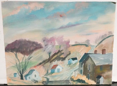 A.R.JONES ORIGINAL WATERCOLOR SMALL OHIO TOWN LANDSCAPE PAINTING UNSIGNED