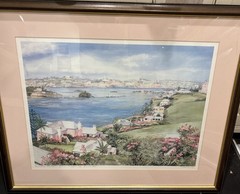 Hand Signed Print By Artist Carole Holding Hamilton Harbor Mezzingtop, Bermuda