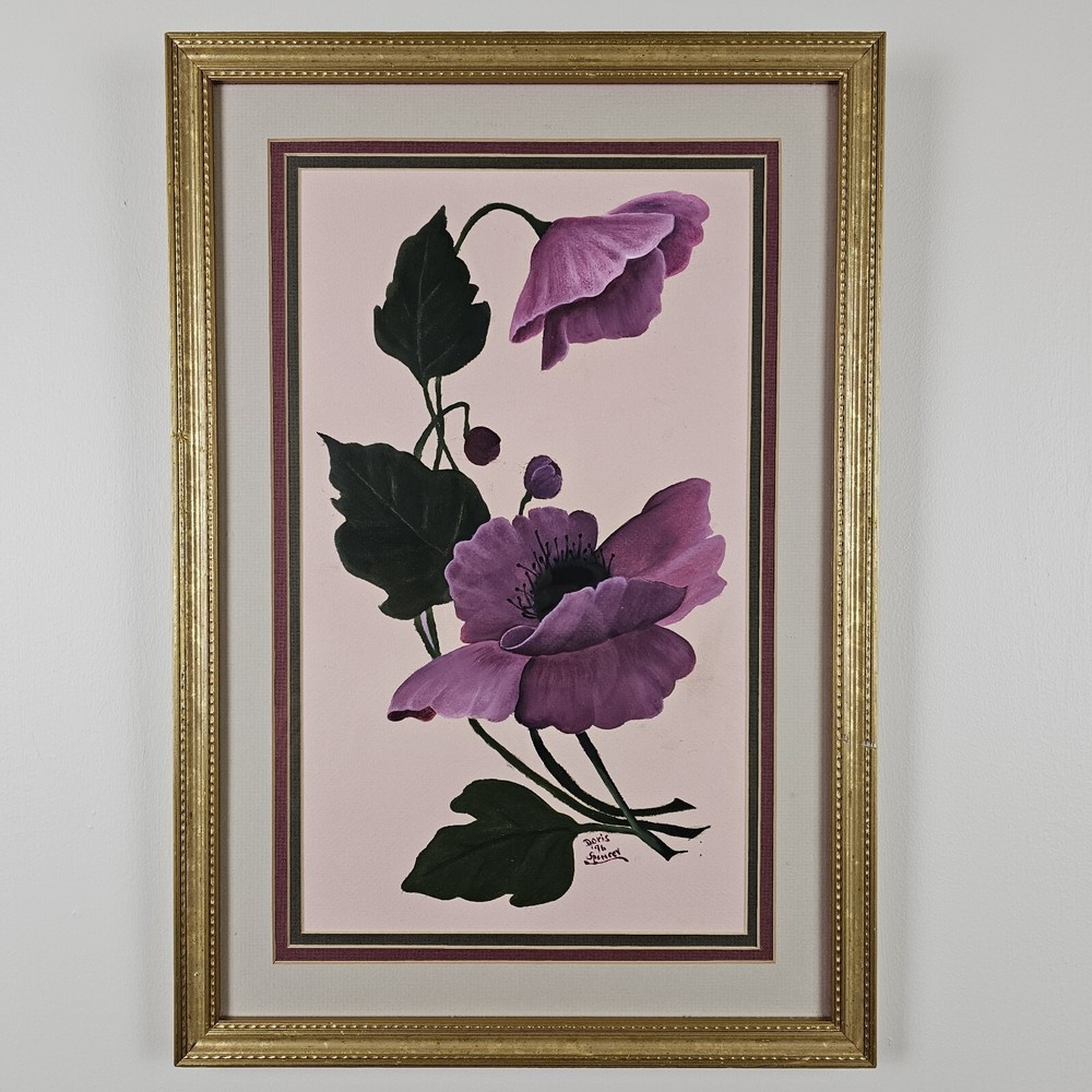 Original Signed Doris Spencer Painting 19.25×13.25 Framed Art – Flower