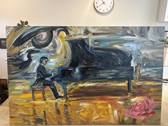 Large Original Abstract Modern Pianist Grand Piano Painting with Rose