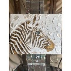 Zebra, ORIGINAL Animal Art Abstract White & Gold Handmade Canvas wall art Decor