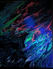 Abstract Fluid Pour Painting 8 X 8 Canvas Board Home Decor Art OOAK UV Reactive