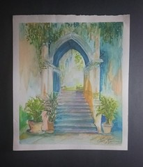 Lisa Kaiser Signed Original Watercolor Painting, Doorway, 9.75×11.5