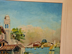 Original Oil on Board Painting Gold Gilt 18 x 15 Frame Venice Italy Souvenir