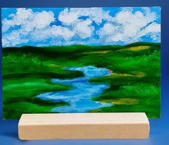 Acrylic Landscape /canvas painting* 5″x 7” With Hand Made Wood Stand. Signed