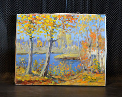 Jekabs Dresmanis (1889-1956) – Latvia Landscape in Autumn – Trees Lake – 1951