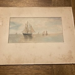 Beautiful Antique Tall Ship Watercolor Framed 1900S Water Scene