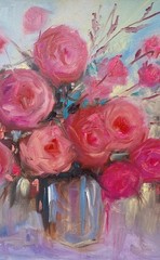 Oil original painting on canvas size 12×12 inches Peonies